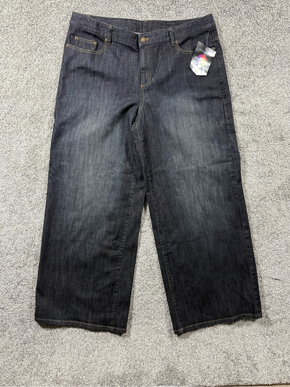 Jeanology Collection Womens Size 18 Dark Wash Wide Leg Jeans Stretch Denim NWT